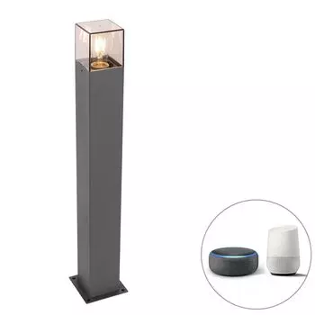 [T] QAZQA - Современный умный напольный уличный светильник I Дорожный светильник I Садовый светильник I Садовый светильник I Торшер антрацитовый 70 см, включая WiFi P45 - Диммер Дания I Диммируемый I Наружное освещение - алюминиевый прямоугольны...