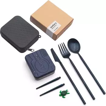 [T] Силиконовый чехол для дорожных столовых приборов Outlery (Thunder) — силиконовый карман для защиты и транспортировки комплекта Outlery | Портативный и многоразовый набор дорожных столовых приборов многоразового использования из нержавеющей с...
