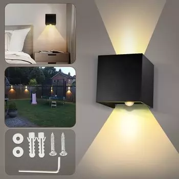 [T] Светодиодные настенные светильники мощностью 12 Вт. Настенный светильник для внутреннего и наружного использования, регулируемый световой луч вверх и вниз. Теплый белый свет 3000 К. Наружный настенный светильник. Светодиодный настенный свети...