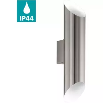 [T] Светодиодный настенный светильник EGLO для наружного освещения «AGOLADA», светодиодная панель, теплый белый, нержавеющая сталь, белый / Д7,5 x В36 см / вкл. 2 светодиодные панели (каждая 3,7 Вт, 320 лм, 3000 К) / лампа для наружного освещени...