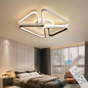 [T] Светодиодный потолочный светильник, потолочный светильник SX8761WB, окрашенный в белый и черный металлический каркас, с дистанционным управлением, регулируемый цвет/яркость, регулируемая яркость, светодиодный светильник для спальни, потолочн...