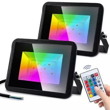 [T] Светодиодный прожектор Jopassy 10W белый с пультом дистанционного управления, набор из 2, 16 цветов, 4 режима, светодиодный прожектор, уличный прожектор, уличный светильник с регулируемой яркостью IP65, красочный декоративный уличный прожектор для са