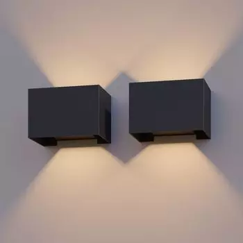 [T] Светодиодный прямоугольный настенный светильник Calex, уличный светильник, черный, комплект из 2 шт., светодиодные светильники вверх и вниз, регулируемый световой луч, 7 Вт, настенный светильник для внутреннего освещения, настенный светильни...