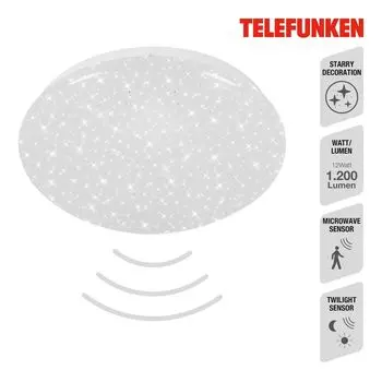 [T] Telefunken PETSCHORA - Светодиодный потолочный светильник - 601706TF - Датчик движения - Диапазон датчика 8 м - Настройка времени 5 секунд, 1 минута, 3 минуты, 10 минут - Датчик дневного света - Эффект звездного света - IP20 - 20 000 ч - 27,7 x 9,5