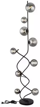 [T] Торшер Globo Lighting матовый черный металл, дымчатое стекло, черный кабель ПВХ, ножной переключатель в кабеле, ДxШxВ: 425x400x1620 мм, длина кабеля 1800 мм, диаметр стекла: 3x10 см, 3x12 см, 3x15 см, вкл. 9 светодиодов G9 3,5 Вт 230 В, исто...