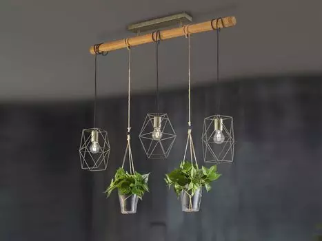 [T] Трио светильников - загородный дом I винтажный сельский подвесной светильник I подвесной светильник I подвесной светильник из стали I серебро I матовый никель с деревом, 3 лампочки - Сара I гостиная - продолговатая сталь - подходит для свето...