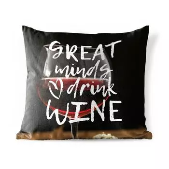 [T] Уличная подушка MuchoWow - цитата о вине «Великие духи пьют вино» на фоне бокала для вина - 60x60 см - устойчива к атмосферным воздействиям - подушки для отдыха - чехлы для подушек - декоративные чехлы для подушек - декоративные чехлы для по...