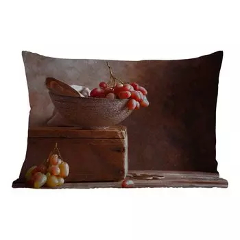 [T] Уличная подушка MuchoWow - Деревенский стиль - Виноград - Чаша - Натюрморт - Фрукты - 60x40 см - Устойчивость к атмосферным воздействиям - Подушки для отдыха - Чехлы для подушек - Декоративные чехлы для подушек - Декоративные чехлы для подуш...