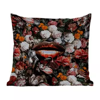 [T] Уличная подушка MuchoWow - Губы - Цветы - Цвет - Оранжевый - Искусство - Абстракция - Старые мастера - 60x60 см - Устойчивость к атмосферным воздействиям - Подушки для отдыха - Чехлы для подушек - Декоративные чехлы для подушек - Декоративны...