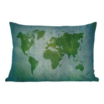 [T] Уличная подушка MuchoWow - Карта мира - Пергамент - Зеленый - Детский - Мальчики - Девочки - 60x40 см - Устойчивость к атмосферным воздействиям - Подушка для отдыха - Чехлы для подушек - Декоративные чехлы для подушек - Декоративные чехлы дл...