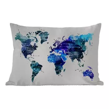 [T] Уличная подушка MuchoWow - Карта мира - Синий - Звездное небо - Дети - Мальчики - Девочки - 60x40 см - Устойчивость к атмосферным воздействиям - Подушка для отдыха - Чехлы для подушек - Декоративные чехлы для подушек - Декоративные чехлы для...