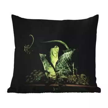 [T] Уличная подушка MuchoWow - Картина - Натюрморт - Цветок - Зеленый - Украшение стены - 45x45 см - Устойчивость к атмосферным воздействиям - Подушка для отдыха - Чехлы для подушек - Декоративные чехлы для подушек - Декоративные чехлы для подуш...