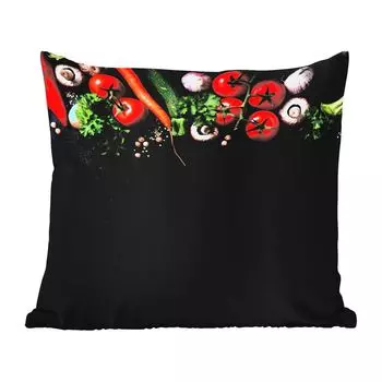 [T] Уличная подушка MuchoWow - Овощи - Травы - Специи - Черный - Деревенский стиль - Кухня - 45x45 см - Устойчивость к атмосферным воздействиям - Подушки для отдыха - Чехлы на подушки - Декоративные чехлы на подушки - Декоративные чехлы на подуш...