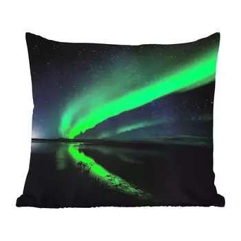 [T] Уличная подушка MuchoWow - Северное сияние - Исландия - Звездное небо - Зеленый - Вода - 45x45 см - Устойчивость к атмосферным воздействиям - Подушки для отдыха - Чехлы для подушек - Декоративные чехлы для подушек - Декоративные чехлы для по...