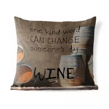 [T] Уличная подушка MuchoWow - винная цитата «доброе слово может изменить чей-то день ВИНО» на фоне винных бочек - 40x40 см - защита от атмосферных воздействий - подушка для отдыха - чехол для подушки - хлопчатобумажная ткань - декоративные чехл...
