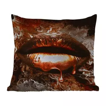 [T] Уличная подушка MuchoWow - Золото - Губы - Искусство - Золото - Роскошь - Абстракция - 60x60 см - Устойчивость к атмосферным воздействиям - Подушки для отдыха - Чехлы для подушек - Декоративные чехлы для подушек - Декоративные чехлы для поду...