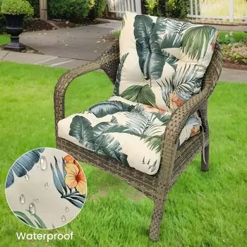 [T] В наборе 4 подушки для садовых стульев, подушки для сидений, подушки для стульев, устойчивые к УФ-излучению, водонепроницаемые подушки для стульев, подушки для внутреннего и наружного использования, подушки для стульев, светло-коричневые, 10...