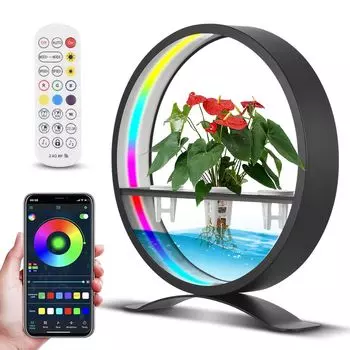 [T] Внутренний водный элемент с управлением освещением, кольцевая светодиодная подсветка, украшение стола, волшебный фонарь, дистанционное управление через приложение, таймер на 1/2/3/4 часа, полный спектр RGB, гидропоника, водный ландшафт, деко...