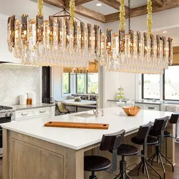 [T] WISFOR Роскошный хрустальный подвесной светильник, люстра 60 x 30 см, 3-уровневый светодиодный подвесной светильник, классический декоративный потолочный светильник с регулируемой высотой и яркостью для гостиной, столовой, открытой кухни, пр...