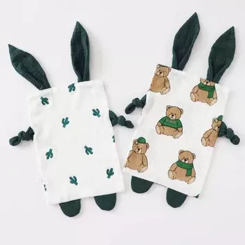 [T] Защитное одеяло с изображением кролика для мальчиков и девочек, хлопковое мягкое дышащее муслиновое успокаивающее полотенце, успокаивающая игрушка для младенцев, подарок новорожденному, набор из 2 предметов (большой медведь и кактус) Emenpy,...