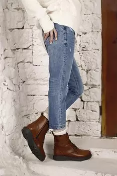 TABA-BROWN Женская повседневная одежда из натуральной кожи с круглым носком и резиновой подошвой на каблуке и шнуровке на молнии GNDER(R), тан-браун