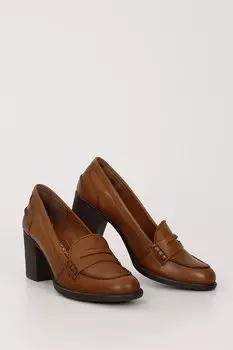 TABA-BROWN Женские лоферы из натуральной кожи с круглым носком на толстом среднем каблуке и резиновой подошве 24 GNDER(R)
