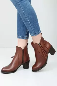 TABA-BROWN Женские повседневные ботинки из натуральной кожи с круглым носком на каблуке и молнией с кисточками 39472 GNDER(R)