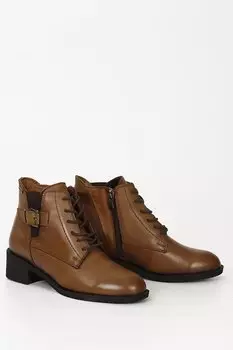 TABA-BROWN Женские повседневные ботинки из натуральной кожи с круглым носком на резиновой подошве и шнуровке на молнии GNDER(R), тан-браун