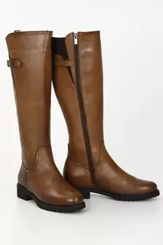 TABA-BROWN Женские повседневные ботинки из натуральной кожи с круглым носком, резиновой подошвой, каблуком, застежкой-молнией и пряжкой GNDER(R), тан-браун