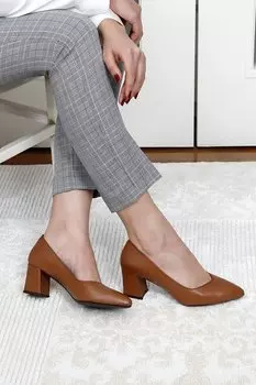 TABA-BROWN Женские туфли из натуральной кожи с острым носком на среднем толстом каблуке 24170 GNDER(R)