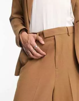 Табачные креповые брюки с очень широкими штанинами ASOS