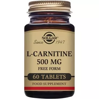 Таблетки L-карнитина 500 мг для поддержки метаболизма 60 таблеток — веганские, без глютена и кошерные, Solgar