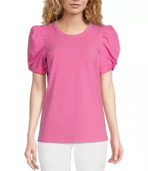 Тайлер Боэ Kari Вязаная футболка с круглым вырезом и короткими рукавами с пышными завязками tyler boe, розовый