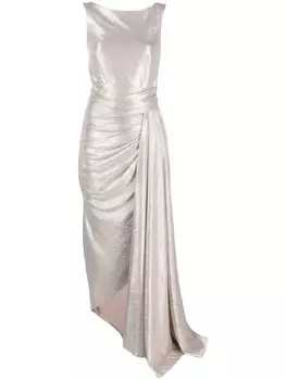 Talbot Runhof платье макси со сборками и эффектом металлик, золотой