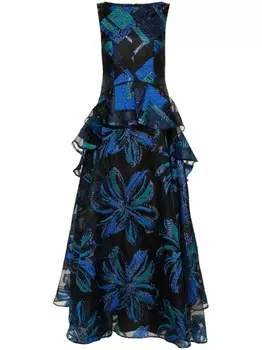 Talbot Runhof платье макси в технике пэчворк, синий