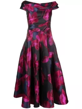 Talbot Runhof платье миди с цветочным принтом, синий