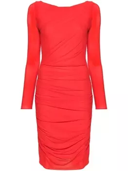 Talbot Runhof платье миди с длинными рукавами и сборками, красный