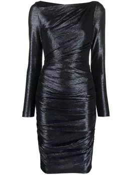 Talbot Runhof платье миди со сборками и эффектом металлик, синий