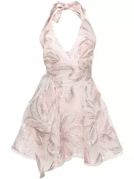 Talbot Runhof платье мини с цветочной аппликацией, розовый