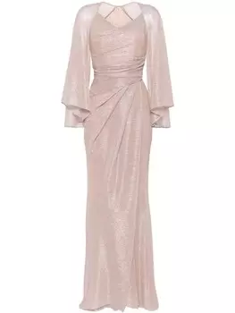 Talbot Runhof платье с блестками и рукавами бисером, нейтральный цвет