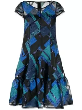 Talbot Runhof расклешенное платье в технике пэчворк, синий