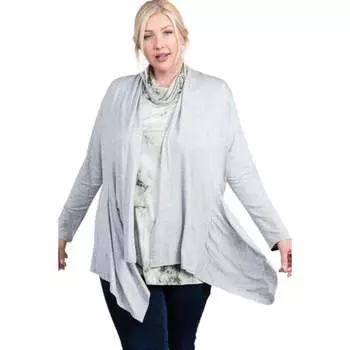 Талия шов акулий укус длинный рукав открытый однотонный кардиган FASHNZFAB, цвет heather grey