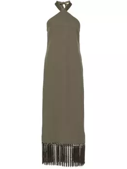 Taller Marmo платье миди с бахромой, зеленый