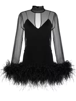 Taller Marmo платье мини с длинными рукавами и перьями, черный