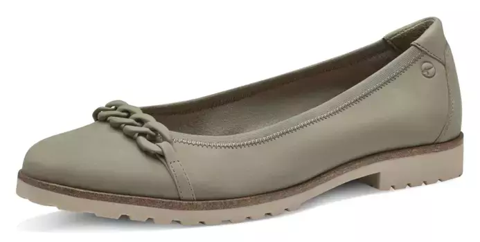 Tamaris Ballerina, массивные тапочки с модной декоративной цепочкой, зеленый