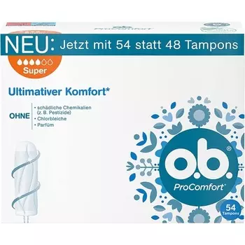 Тампоны ob ProComfort Super с технологией Dynamic Fit и поверхностью SilkTouch, 54 шт. O.B