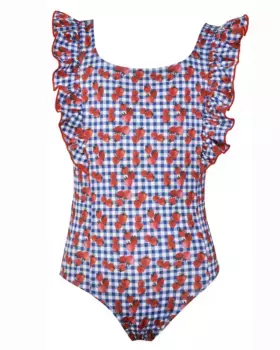 Тани девичий купальник в клетку с клубничным принтом Red Point, синий