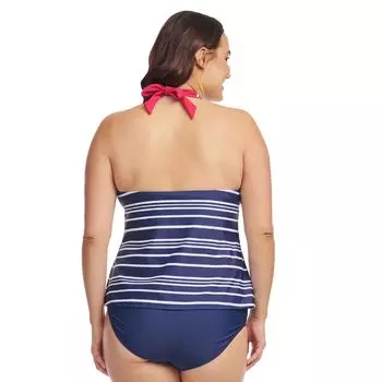 Танкини для плавания размера плюс Mazu Spring Peony с фестонами и бретелькой на шее Mazu Swim, синий