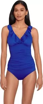 Танкини на косточках с рюшами и однотонным принтом Beach Club LAUREN Ralph Lauren, цвет Royal