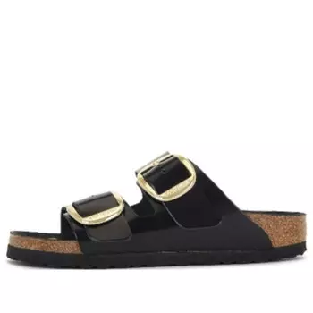 Тапочки arizona big buckle natural leather narrow fit sandals 'patent high shine black' Birkenstock, черный